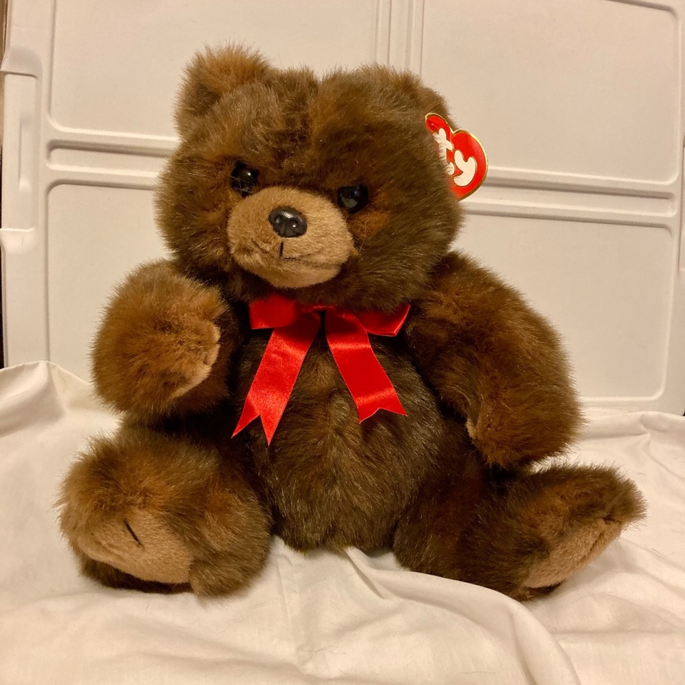 Ty “McGee” brown plush bear red bow